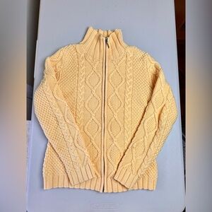 Leo & Nicole Cable Knit Sweater Small Yellow Zip Mock Neck Chunky Cottagecore